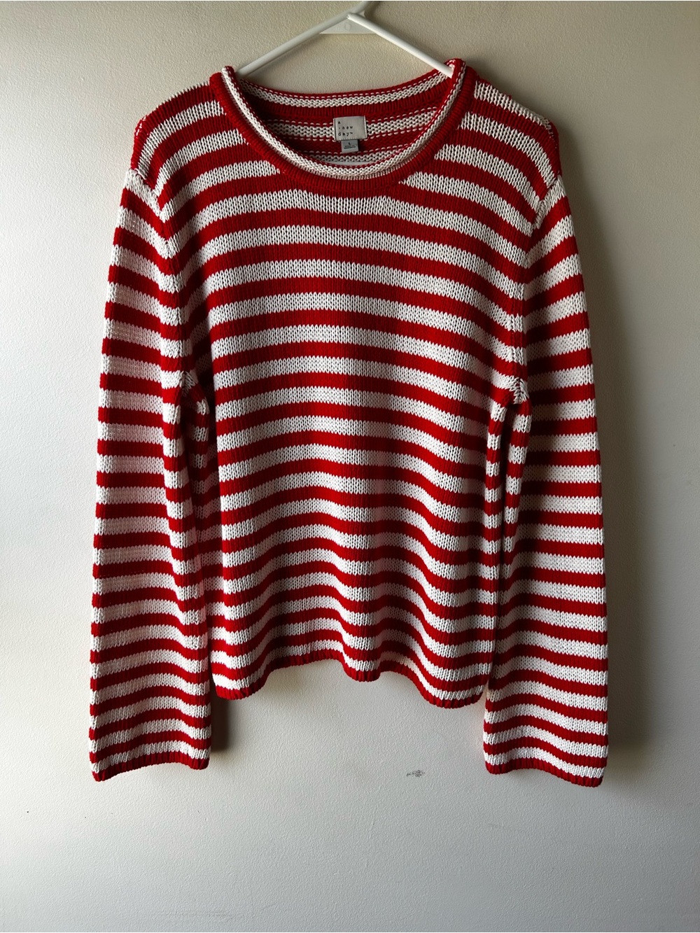 Preppy Nautical Universal Thread Cotton Roll Neck Sweater Stripe White Red L
